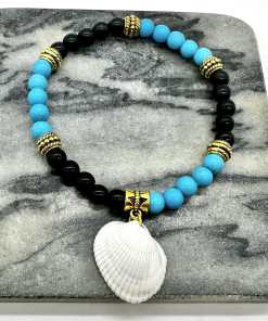 Alternative view of Black and Teal Teams Shell Bracelet