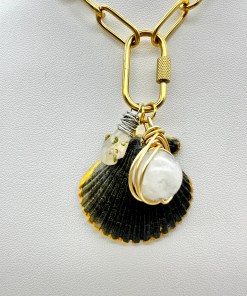 Alternative view of Gold and Black Scallop Charm Necklace Set