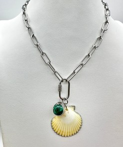Alternative view of Silver and Cream Scallop Charm Necklace Set